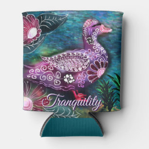 Porta-lata Pato Floral Caprichoso Roxo Azul Personalizado