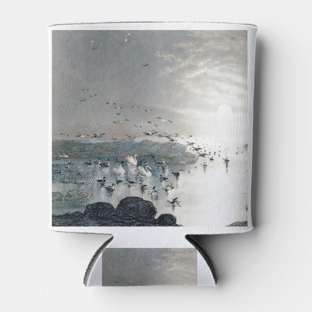 Porta-lata Patos, Mallards e Cisnes no lago ao pôr do sol (Frente)