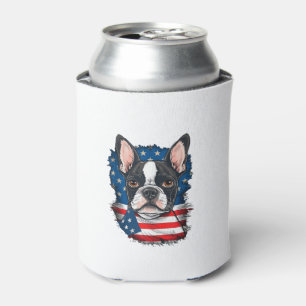 Porta-lata Patriótico Boston Terrier Dog Puppy American Flag 