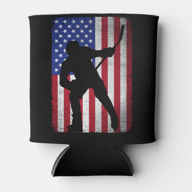 Porta-lata Patriótico Hóquei no Gelo 4 de julho Bandeira Amer (Frente)