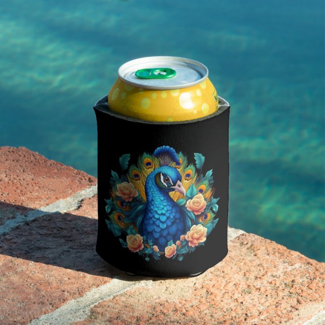 Porta-lata Pavão Com Rosas Pêssego (Piscina in situ)