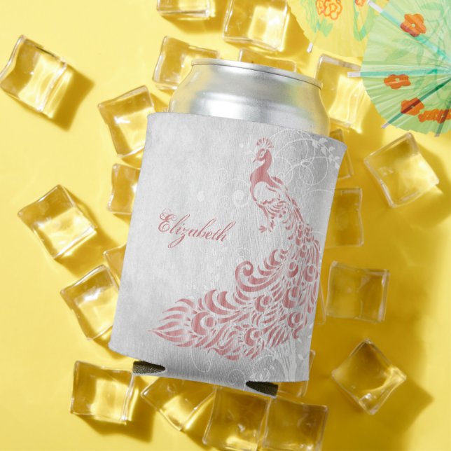 Porta-lata Pavão Rosa Personalizado Pode Arrefecer (Verão in situ)