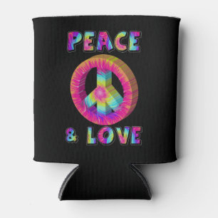 Porta-lata Peace and Love with Tie Dye Peace Sign
