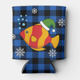 Porta-lata Peixe Tropical de Natal Cartoon em Padrão Buffalo 