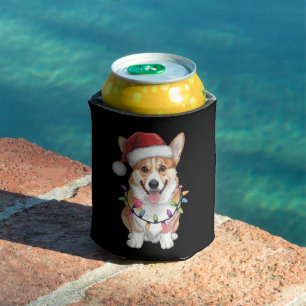 Porta-lata Pembroke Welsh Corgi Papai Noel Luzes Árvore de Na
