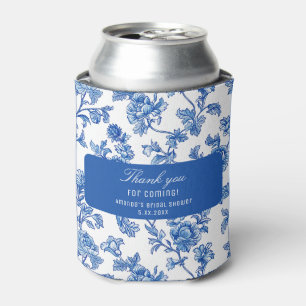 Porta-lata Peônia Rosa de Chinoiserie Azul e Branco