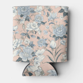 Porta-lata Peônias Azuis Floral Botânico Vintage Pêssego