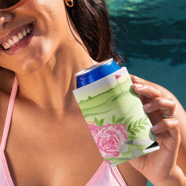 Porta-lata Peônias de aquarela no campo de golfe (Criador carregado)