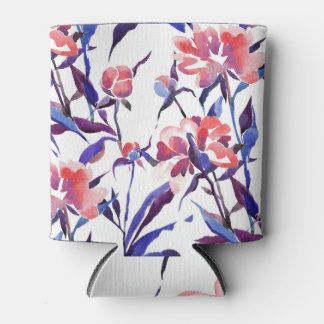 Porta-lata Peônias de vindima: padrão uniforme de aquarela.