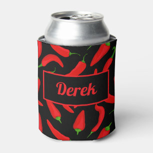 Porta-lata Peppers Red Chili Personalizados com Calor em Blac