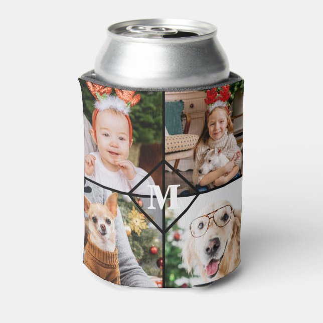 Porta-lata Personalizada 4 Fotografias Monograma Xadrez Verme (Can Back)