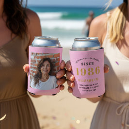 Porta-lata Personalizado Aniversário de 40 anos Rosa Dourado 
