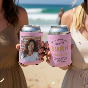 Porta-lata Personalizado Aniversário de 40 anos Rosa Dourado