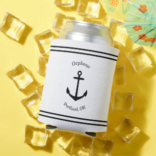 Porta-lata Personalizado de Âncora Náutica (branco e preto)