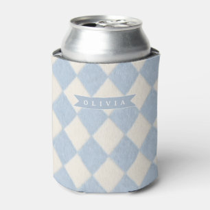 Porta-lata Personalizado Preppy Azul Suave Fofinho Argyle Nom