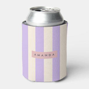 Porta-lata Personalizado Rosa Lilás Macio e Listrado de Creme