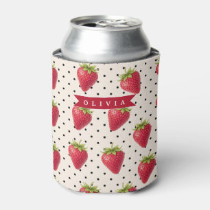 Porta-lata Personalizado Vintage Morango em Pontos Polka Retr