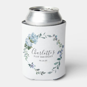 Porta-lata Personalizar aniversário de 21 anos Floral Azul Du