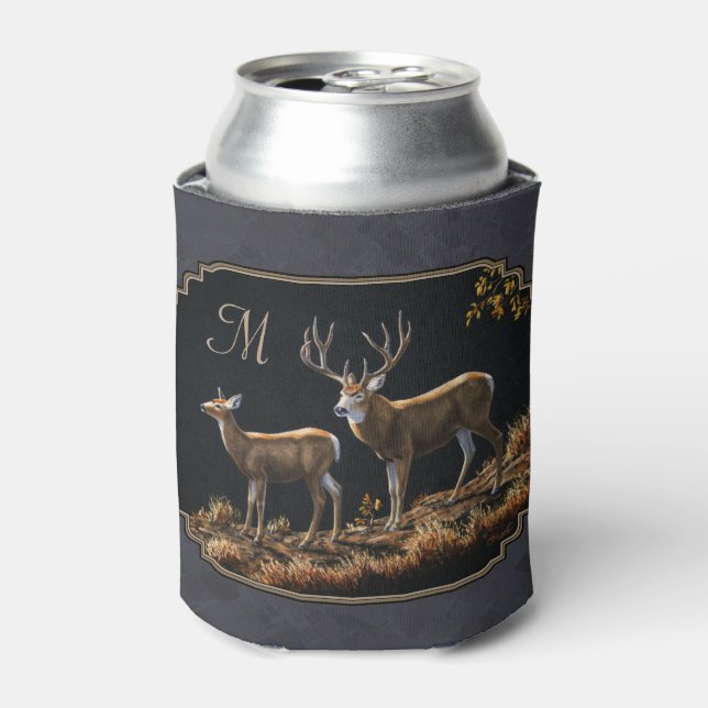 Porta-lata Personalizar Cinza de Mule Deer Buck e Doe (Can Front)
