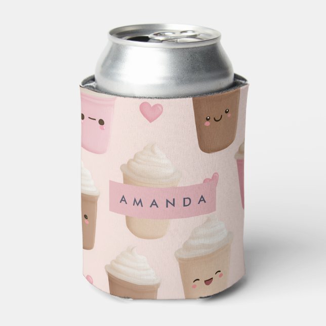 Porta-lata Personalized Cute Pink Kawaii Coffee Cup (Can Front)