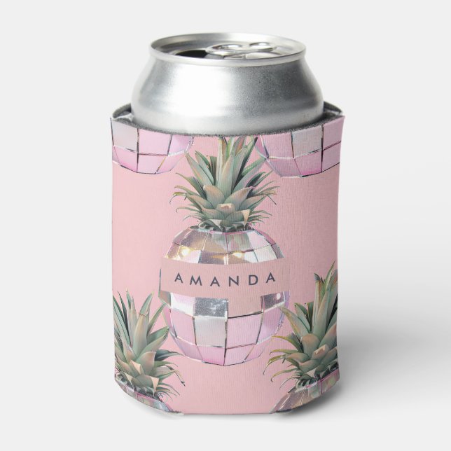 Porta-lata Personalized Glam Disco Pineapple Pink Metallic (Can Front)