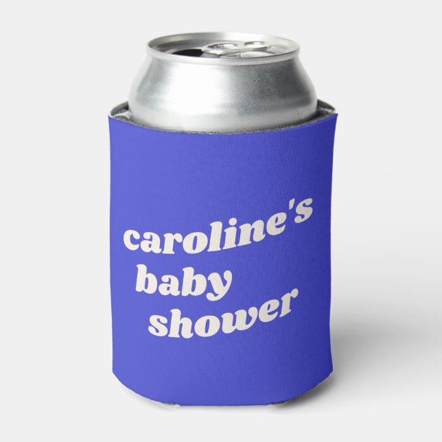 Porta-lata Personalized Modern Bright Blue Retro Baby Shower  (Can Front)