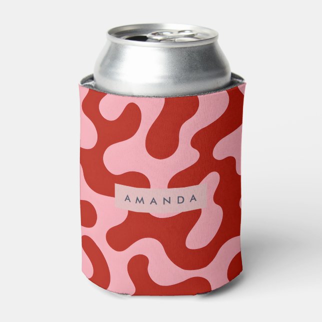 Porta-lata Personalized Playful Pink and Red Abstract Camo (Can Front)