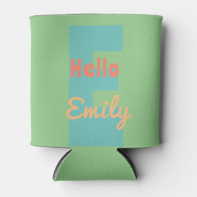 Porta-lata pêssego rosa moderno da minhoca monograma (Frente)