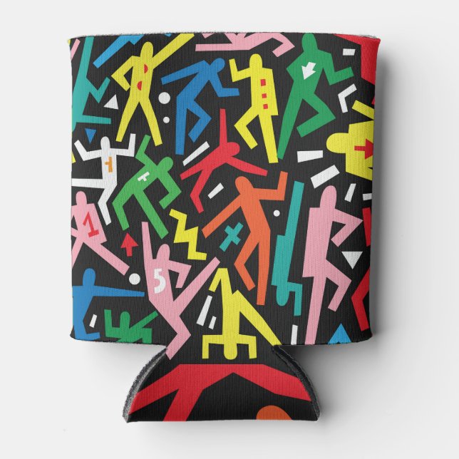 Porta-lata Pessoas dançantes, padrão de conjunto de rabiscos. (Frente)