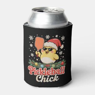 Porta-lata Pickleball Chick Chapéu de Papai Noel Óculos de So