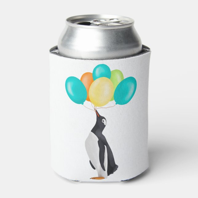 Porta-lata Pinguim com balões coloridos (Can Front)