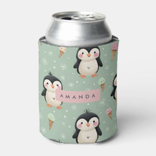 Porta-lata Pinguim Cute Personalizado e Padrão de Sorvete