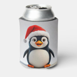 Porta-lata Pinguim de Desenho Animado Alegre Usando Chapéu de