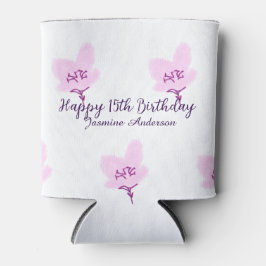 Porta-lata Pink mauve floral 15th birthday quinceanera name d