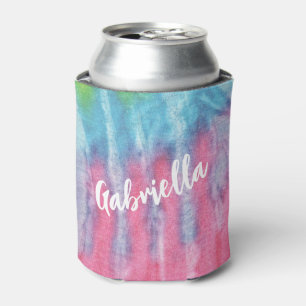 Porta-lata Pink Tie Dye Modern Boho Hippy Personalized