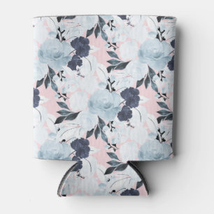 Porta-lata Pintor de Aquarela Floral Branco, Azul e Azul