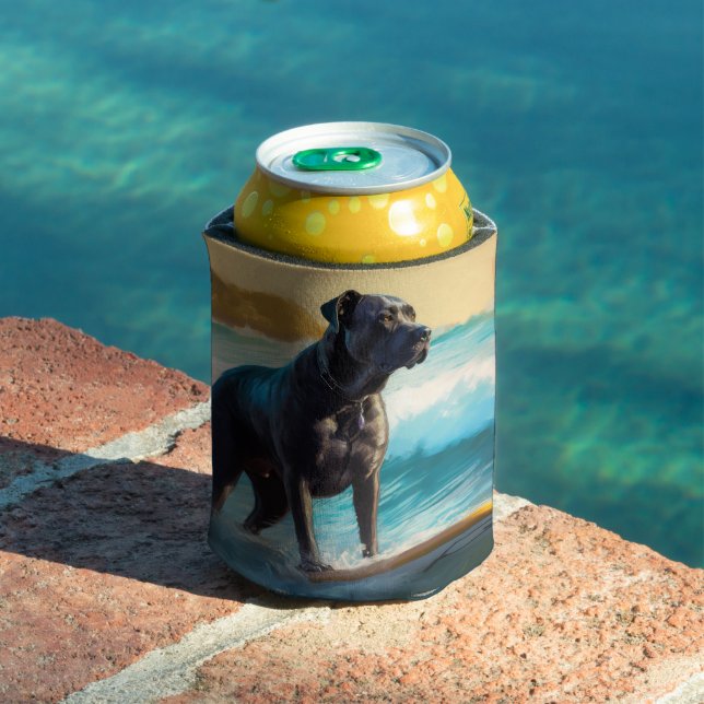 Porta-lata Pintura de Cane Corso na Praia Surfando (Piscina in situ)