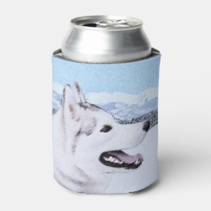 Porta-lata Pintura de Cão Siberiana (Prata e Branco)