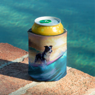 Porta-lata Pintura de Navegação na Praia de Border Collie