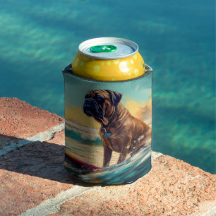 Porta-lata Pintura de Surf na Praia do Bullmastiff