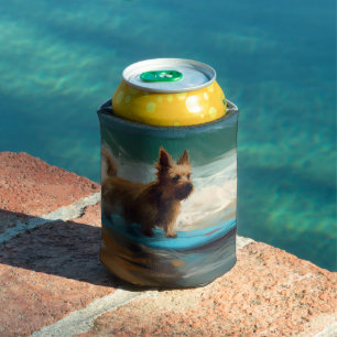 Porta-lata Pintura de Surf na Praia do Terrier Australiano