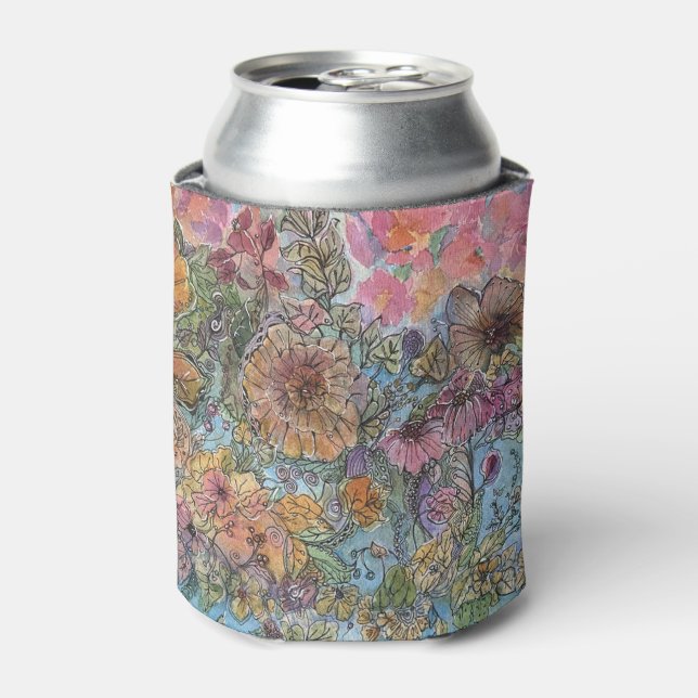 Porta-lata Pintura em Aquarela de Jardim de Flores Boho Chic  (Can Front)