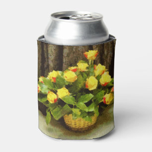 Porta-lata Pintura em cesto de rosas amarelas