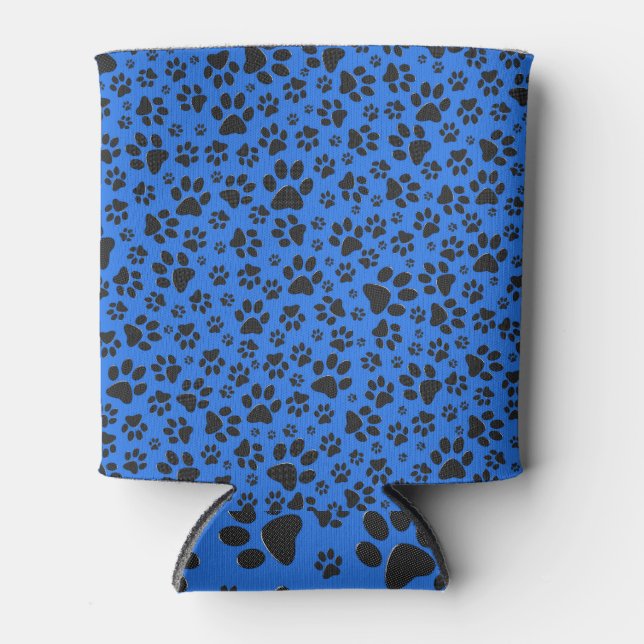 Porta-lata Pinturas de cães Bolinhas preto e branco em azul-t (Frente)