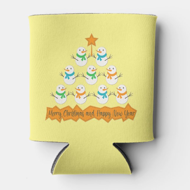 Porta-lata Pirâmide de árvores de Natal feita de neve do xmas (Frente)