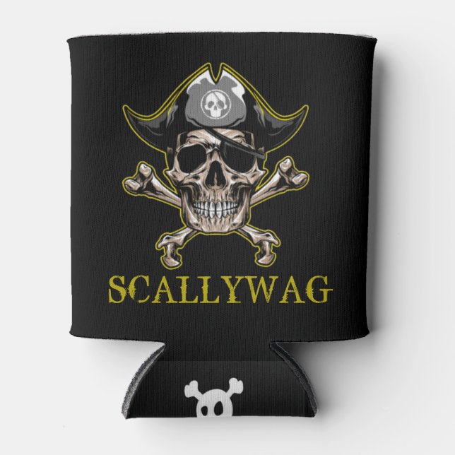Porta-lata PIRATE CARRIBEAN SKULL Crossbones Scallywag Pode (Frente)