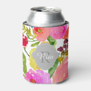 Porta-lata PixDezines Aquarela Floral/Fundo DIY