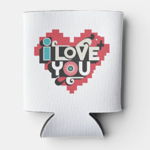 Porta-lata Pixel Heart Eu Te Amo Tipografia Retro