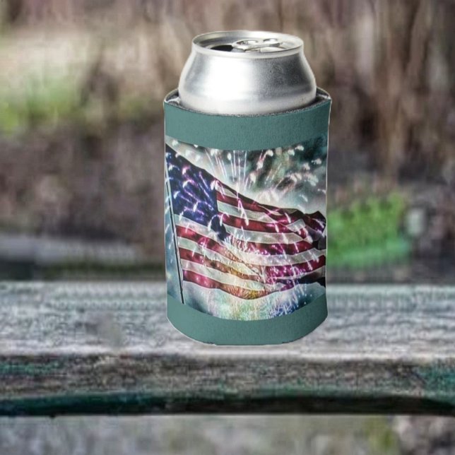 Porta-lata Plano de fundo do Fireworks (Keep your canned drink cool, as you help celebrate our Independence!)