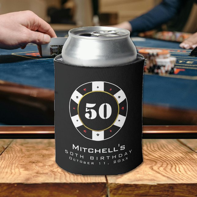 Porta-lata Poker Chip 50th Festa de aniversário Black (Poker Chip 50th Birthday Party Can Cooler
)